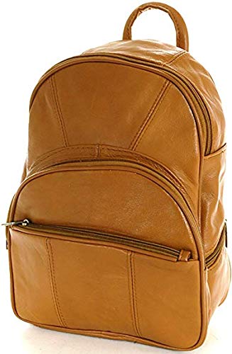 J T C JUZAR TAPAL COLLECTION Leather Backpack Purse Mid Size & Convertible into single strap sling Bag or Backpack wearing Multiple Organizer Pockets, Tan Light Brown