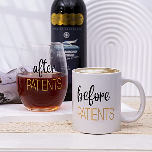 Before Patients, After Patients 11 Oz Coffee Mug And 15 Oz Stemless Wine Glass Set For Nurses, Hygienists, Assistants, Doctors, Dentists Unique Birthday Graduation Christmas Gifts Idea. #TOP3