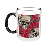 Goth-Schädel-Tasse mit Rosenmuster, Kaffeetasse, 314 ml, Geschenk, Teetassen, tolles Geschenk für Liebhaber von Goth-Schädel mit Rosenmuster