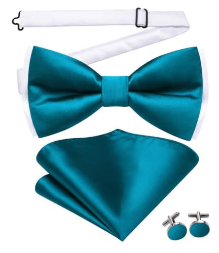 Image of Dubulle Mens Paisley Striped Bowtie Set Pre-tied Bowtie for Men and Pocket Square Set Wedding Business