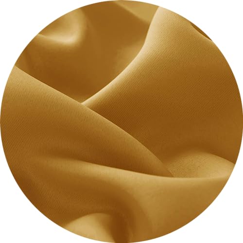 Thermal Insulated Blackout Eyelet Curtains for Bedroom Windows 90 x 90 Inches in Ochre – 2 Panels - Image 6