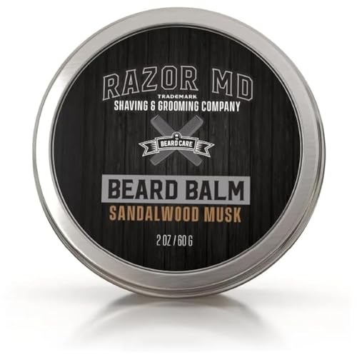 Razor MD Natural Beard Balm for Men with Non-Greasy and Smooth Formula for Styling and Healthy Beard Growth, Perfect for Sensitive and All Types of Skin, Sandalwood Scent, 2 oz