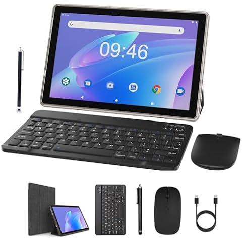 Tablet 2 in 1 6GB+128GB Android 11 Tablets, 10.1 Inch Tablet With Keyboard Mouse Case Stylus, 2.4G/5G Wifi 6, 1.8Ghz Computer Tablet PC, 1280*800 HD Touch Screen, 8MP Dual Camera, 6000mAh Battery Cover