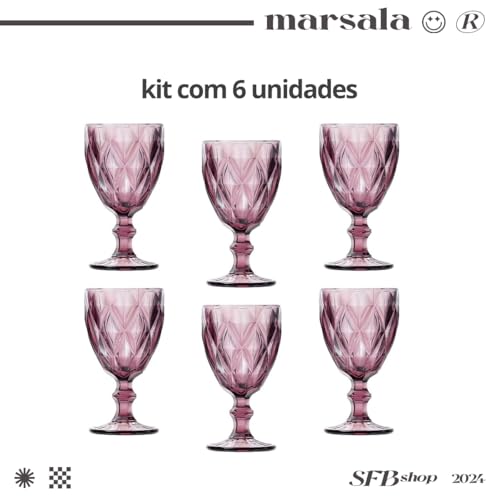 Jogo 6 Taças Vidro 340ml Diamond Roxa/Marsala
