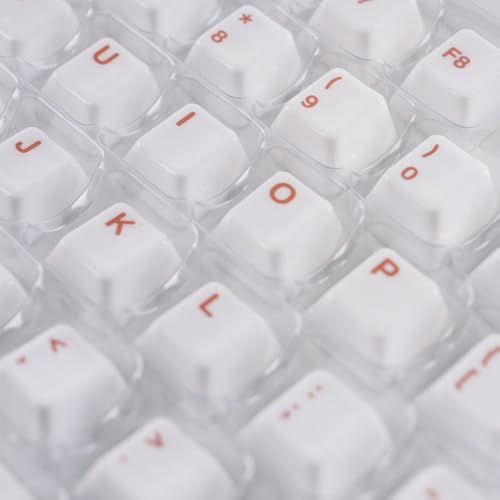 Image of Ceramic Keycap Set for 61 /67 /68 ANSI Keyboards 96 Keys (White with Pink) | Mechanical Keyboards Alumina Ceramic, Scratch-Resistant, Gloss Finish, TKL Layout, Comfortable Typing