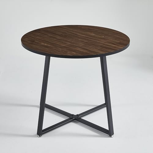 Image of 5-Piece Modern Round Dining Table Set, 35'' Wooden Table with 4 Velvet Upholstered Chairs, Compact Space-Saving Furniture for Small Apartments, Kitchens, and Dining Rooms (Brown Top, Green)