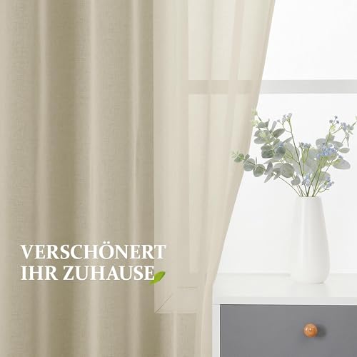 CUCRAF Transparente Gardinen mit ösen Vorhänge Wohnzimmer & Schlafzimmer, H195 x B140cm 2er Set Vorhänge Leinen… – Ansicht 7