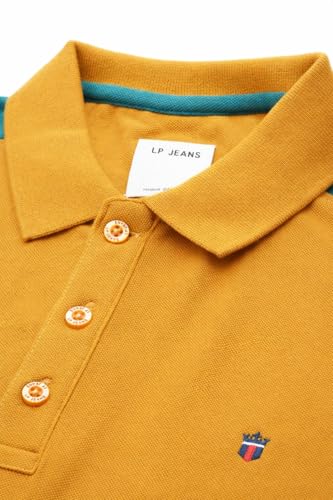 Image of Louis Philippe Men's Slim Fit Premium High-End Pique in Superior Cotton Cut & Sew Design Color Block Shoulder Half Sleeve Polo Tshirt