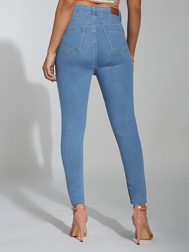 Image of Miss Chase Women's Skinny High Rise Cropped Fringed Hemline Detailing Stretchable Denim Jeans