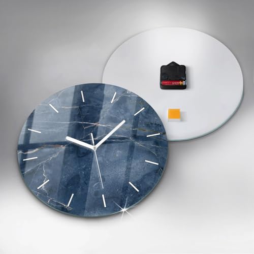 Horloge en Verre Wallfluent 30 cm sans tic-tac Style Marbre Bleu