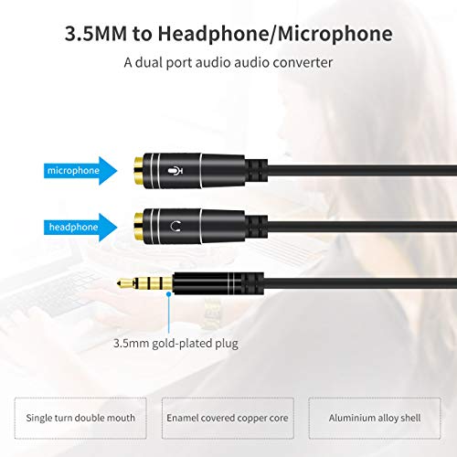 Image of Verox 3.5mm 4 Pole Gold Plated 1 Male to 2 Female Audio Mic Splitter Extension Cable Y Splitter Mic and Audio for Pc, Laptop, Mobile Phone, Ps4 (30 Cm)-Black