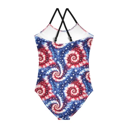 senya Girls Swimsuits One-Piece Swimwear Tie Bathing Suit Beach Summer Round Neck 5-6T Red and Blue Tie Dye Swirl Pattern2