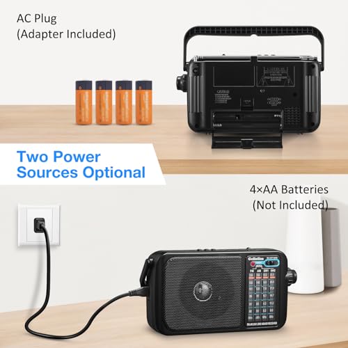 Gelielim Radio AM FM Bluetooth, Transistor Radio AC or Battery Operated with Best Reception, Portable Shortwave Radio with Large Speakers,Big and Precise Tuning Knob,3.5mm Earphone Jack-Black by Gelielim - Image 4