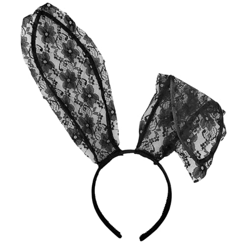 Bendable Bunny Ears Headband Black Lace Bunny Ears Hairband Sexy Bunny Rabbit Costume Black Rabbit Headwear Hair Accessories for Women Halloween Cosplay Costume Easter Birthday Bachelorette Party