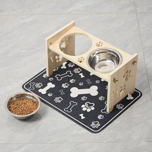 Abreuvoir réglable en bois avec protections pour chien et chat