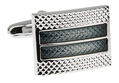 Mancuernillas Rectangulares Plateadas y Negras KnBoB para Hombre miniatura 4