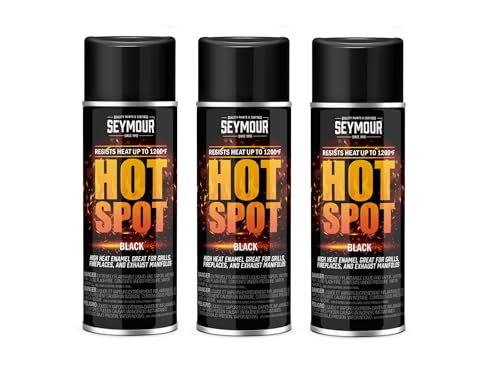 16-1203 Seymour Hot Spot Hi-Heat Resistant Spray Paint, Black, 12 oz – 3-Pack | Heat-Resistant Coating for Grills, Fireplaces, Stoves & Engines