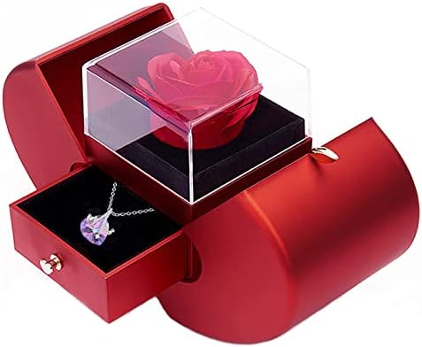 Preserved Rose in a Box with Necklace - Gifts for Your Loved One. Special Gifts for Mom, Wife, Girlfriend, Sister - Great Gift Ideas for Christmas, Valentine's Day, Anniversary, Mother's Day and Birthday