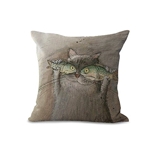 Housses de coussin Coussinets /45cmx45 cm Peinture à l'huile Style Creative Fantasy Motif chat bleu rose rouge Noir Coton coussin en lin pour canapé de voiture pour chat Décor My-a1100-01 Cover