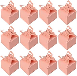 Kurtzy 50 Pack Baby Pink Party Treat Favour Gift Boxes with Butterflies - 6 x 5.5cm / 2.36 x 2.17 inches - Pastel Loot Goodie Gable Bags - Kids Birthdays, Food, Baby Shower & Weddings