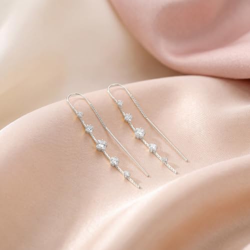uniqtrue Silver Plated Dangle Earrings for Women Trendy, Cubic Zirconia Hypoallergenic Small Dainty Threader Drop Earring Non Tarnish Dangling Long Chain Chandelier Formal Earring Fashion Jewelry Gift by uniqtrue - Used condition - Image 5