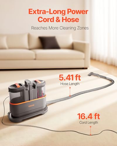 Image of VEVOR Carpet Cleaner Machine, 50.72 oz Clean Water Tank & 27.05 oz Dirty Water Tank, Portable Upholstery Shampooer, 11.5Kpa Handheld Furniture Extractor, Spot and Stain Deep Cleaner for Rug Couch Car