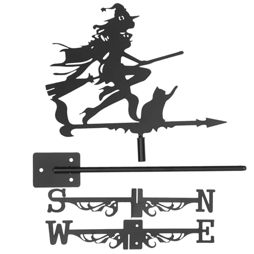 VALICLUD Wetterfahne Hexe aus Edelstahl mit Katzenmotiv Europäischer Stil Dachdekoration für Halloween und Garten VALICLUD Wetterfahne Hexe aus Edelstahl mit Katzenmotiv Europäischer Stil Dachdekoration für Halloween und Garten