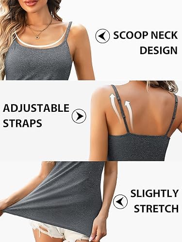 Image of Women's Shelf Bra Camisole Tops Adjustable Spaghetti Strap Cami Tank Cotton Undershirts