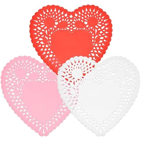 Gift Boutique 150 Count Heart Doilies 6" Red Pink and White Paper Lace Doilies for Valentine Day Decorations Crafts Cover