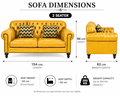 Image of Luxury Sofa Set Luxury Chesterfield Sofa in for Home Living Room & Office (Highback 2 Seater Yellow)