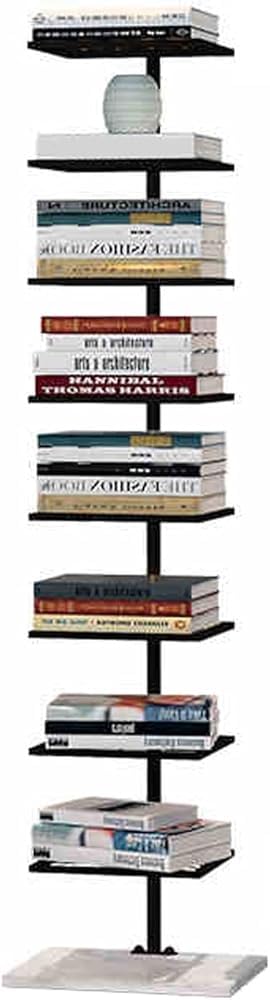 YNBSHGAA Metal Bookshelf Tower, Floor Standing Organizer, Multipurpose Display Storage Rack for Home Office, 5-Tier,Black-8 Layers