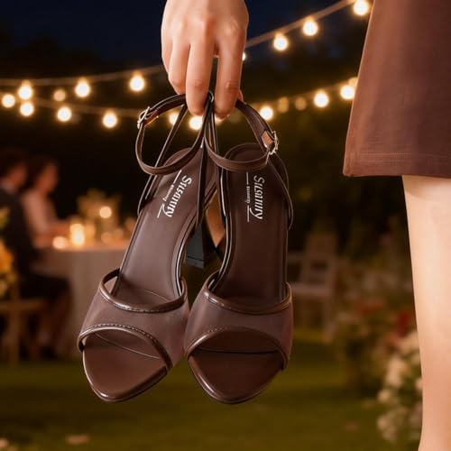 Image of Susanny High Heels for Women Pointed Open Toe Strappy Chunky Block Heels Ankle Strap Stiletto Kitten Heeled Sandals Wedding Bridal Party Prom Sexy Dress Shoes
