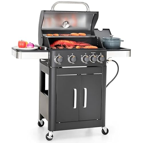 Captiva Designs 4 Burner Propane Gas BBQ Grill with Side Burner, 46,700 BTU