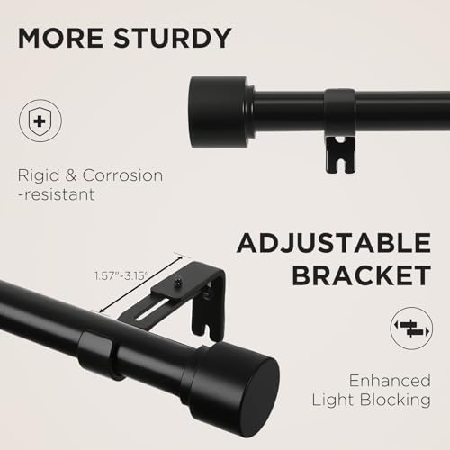 Joydeco Curtain Rods for Windows 32-120 Inch, 1 Inch Diameter Heavy Duty Adjustable Black Curtain Rods for Bedroom, Kitchen, Sliding Glass Door