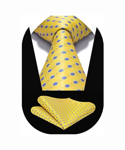 Image of HISDERN Ties for Men Paisley Tie and Pocket Square Woven Classic Floral Mens Ties Handkerchief Set Wedding Party Necktie