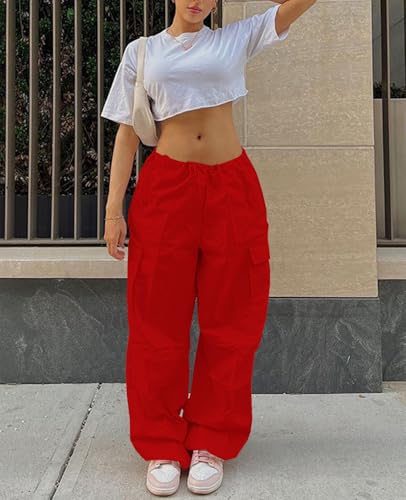Neyaolk Parachute Pants for Women, Cargo Pants Women Baggy, Y2K Low Waist Wide Leg Baggy Relaxed Jogger Pants2
