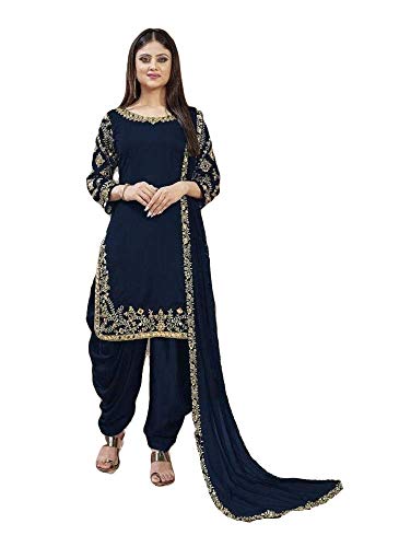 shopNstyle Ready to Wear Indian Pakistani Fashion Ethnic Wear Designer Girl Punjabi Salwar Kameez Patiala Suit for Women (Navy Blue, XL)