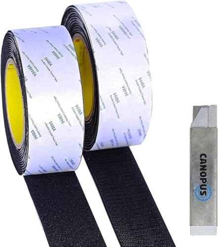 CANOPUS Cinta de Gancho y Bucle Extra Fuerte Respaldo Adhesivo 3M (50 mm x 5 metros total) Impermeable Cinta Autoadhesiva, Cinta de Alfombra Cinta de Montaje, Hook and Loop Tape
