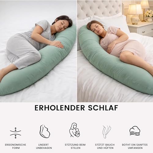 Coussin confortable vert en coton doux 190x32 cm pour relaxation et maternité - 4