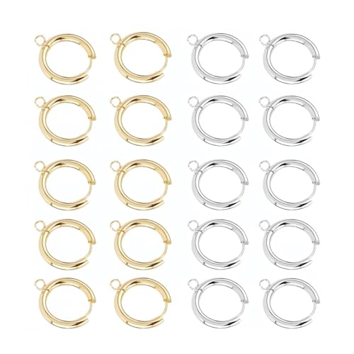 MEZOKUCEL 20 Pcs 2 Colors 14mm Diameter Hoop Earring with Loop Gold Plated Round Earring Hooks Small Golden Stainless Steel Leverback Earring Findings for DIY Dangle Earring Making