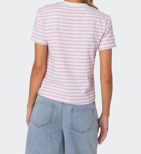 Image of Cute Striped Graphic Tees for Women Y2k Short Sleeve Preppy Teen Crop Tops