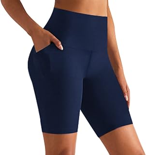 GROTEEN 8'' Biker Shorts Women with Pockets - High Waisted Tummy Control Yoga Workout Running Gym Spandex Shorts