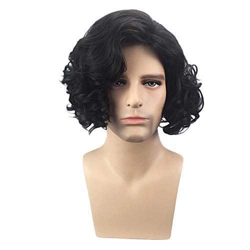 ZDWIGS Uomini Parrucca Neri Ricci Medi, sintetico