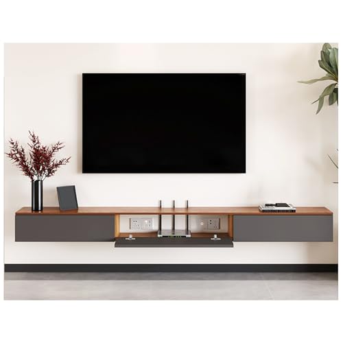Moderno soporte de TV flotante de madera maciza para montaje en pared, centro de entretenimiento blanco para televisores de hasta 85 pulgadas, elegante estante de almacenamiento de 150 cm, mueble de