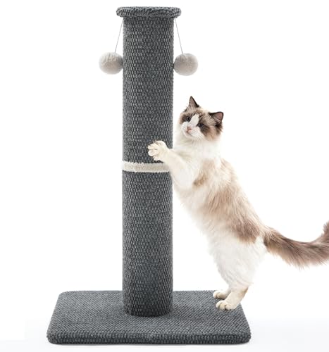 Made4Pets Tall Cat Scratching Post 33 Modern Cat Scratcher with Hanging Balls Heavy Duty and Thicker Scratching Post for Indoor Cats Adults Sturdy Base Cat Scratch Post Dark Grey
