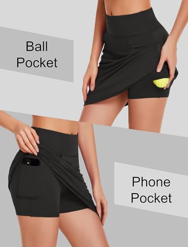 COOrun Women's Athletic Skorts Active Skirts High Waisted Workout Active Skort Skirt with Pockets Black XX-Large