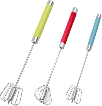 Fnoko Stainless Steel Semi-automatic Egg Whisk - 3PCS Hand Push Rotary Blender 3 Pack, 8in,10in,12in