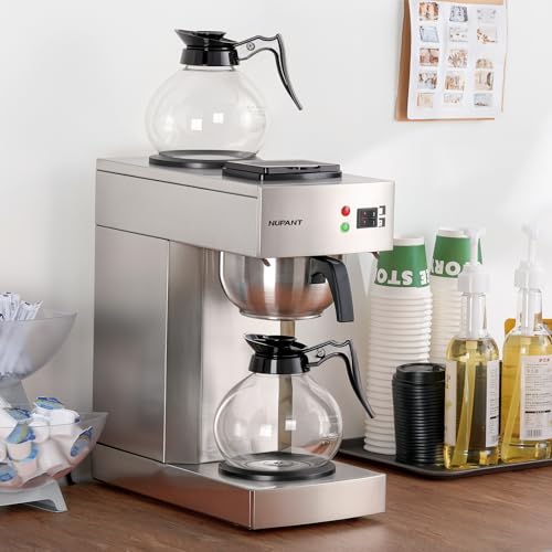 NUPANT 12-Cup Coffee Maker 1.8L Commercial Drip Coffee Maker Pour Over Coffee Machines with 2 Glass Carafes and 2 Warmers Plate Stainless Steel Coffee Brewer for Cofe Bar and Restaurant by NUPANT - Used condition - Image 2