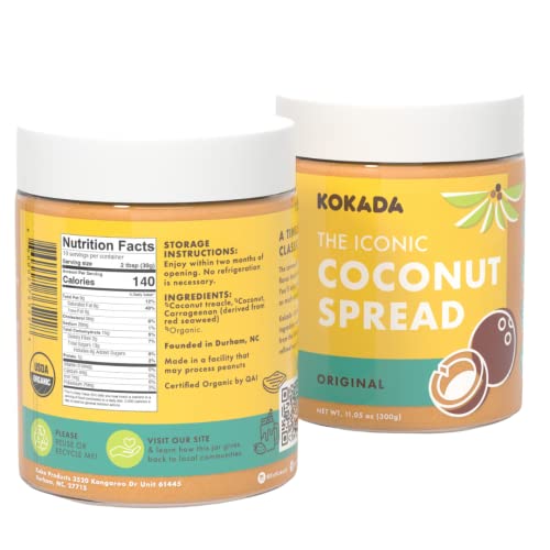 Kokada Coconut Spread Variety Pack, Original And Cinnamon Toast (11Oz Jars, Pack Of 2 Jars) - Peanut Free, School Safe Snack, Organic Ingredients, Vegan, Gluten Free Spread, Peanut Butter, Sunflower Seed & Cookie Butter Alternative #TOP1