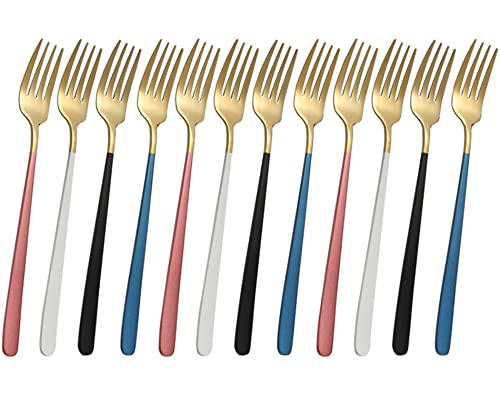 Image of YANCI Dinner Forks Set, Stainless Steel Table Forks Flatware With Colorful Handle 8 Inch Long Handle Fork for Buffet Steak Salad Cake Dessert Fruit for Home, Kitchen & Restaurant (Random, Pack of 12)